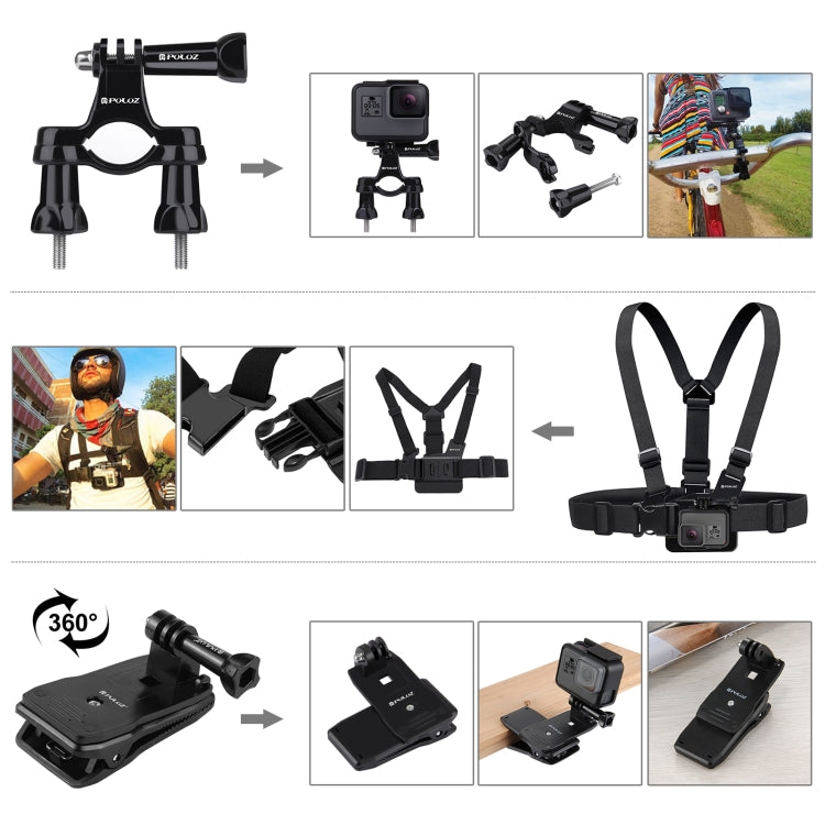 PULUZ 50 in 1 Accessories Total Ultimate Combo Kits with EVA Case (Chest Strap + Suction Cup Mount + 3-Way Pivot Arms + J-Hook Buckle + Wrist Strap + Helmet Strap + Extendable Monopod + Surface Mounts ... ce Pro, DJI Osmo Action 4 and Other Action Cameras -  by PULUZ | Online Shopping South Africa | PMC Jewellery | Buy Now Pay Later Mobicred