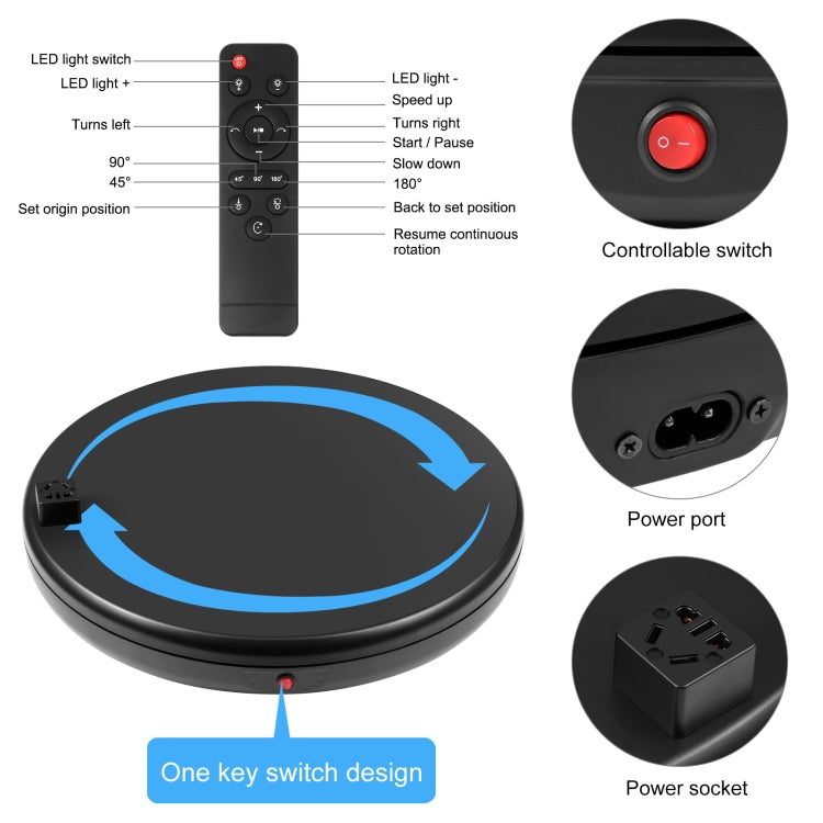 PULUZ 45cm Remote Control Adjusting Speed Rotating Turntable Display Stand with Power Socket, Black, Load 100kg(EU Plug) - free shipping - PMC TechLife - Order now!