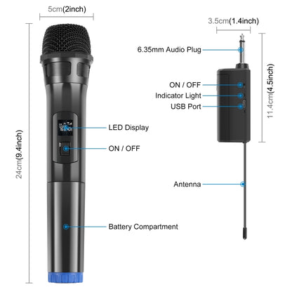 PULUZ UHF Wireless Dynamic Microphone with LED Display, 6.35mm Transmitter(Black) - Microphone by PULUZ | Online Shopping South Africa | PMC Jewellery