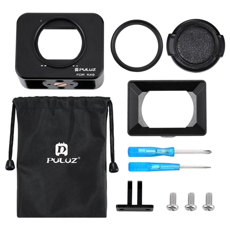 PULUZ for Sony RX0 Aluminum Alloy Protective Cage + 37mm UV Filter Lens + Lens Sunshade with Screws and Screwdrivers(Black) - Metal Cases by PULUZ | Online Shopping South Africa | PMC Jewellery | Buy Now Pay Later Mobicred