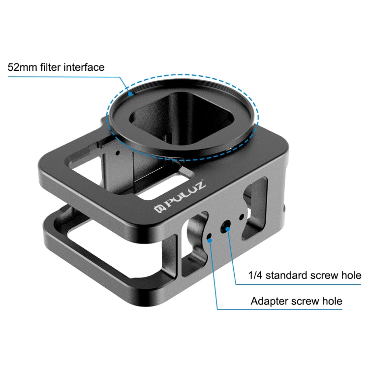 PULUZ for GoPro HERO12 Black /11 Black /10 Black /9 Black Thicken Housing Shell CNC Aluminum Alloy Protective Cage with Insurance Frame & 52mm UV Lens(Black) - Metal Cases by PULUZ | Online Shopping South Africa | PMC Jewellery | Buy Now Pay Later Mobicred