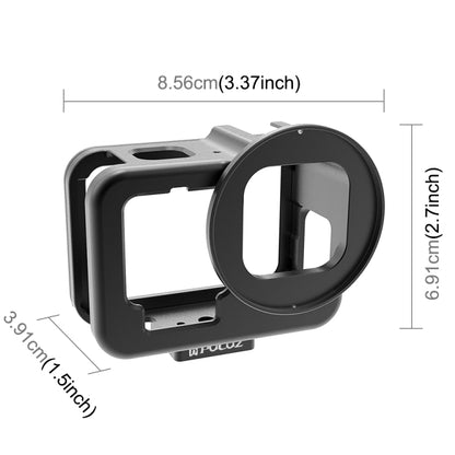 PULUZ for GoPro HERO12 Black /11 Black /10 Black /9 Black Thin Housing Shell CNC Aluminum Alloy Protective Cage with Insurance Frame & 52mm UV Lens(Black) - Metal Cases by PULUZ | Online Shopping South Africa | PMC Jewellery | Buy Now Pay Later Mobicred