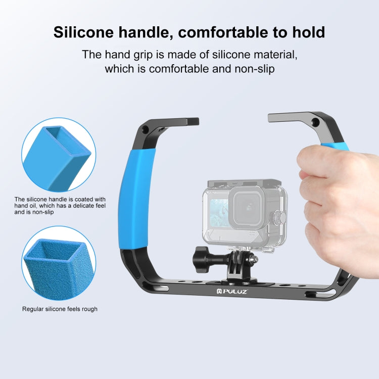 PULUZ Dual Silicone Handles Aluminium Alloy Underwater Diving Rig for GoPro, Other Action Cameras and  Smartphones (Blue) - Diving Accessories by PULUZ | Online Shopping South Africa | PMC Jewellery