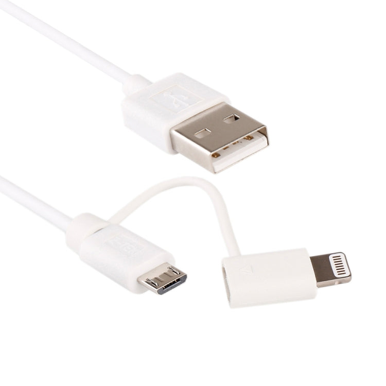 1m MFI 2 in 1 8 pin + Micro USB 2.0 Male to USB Data Sync Charging Cable(White) - free shipping - PMC Jewellery - Order now!