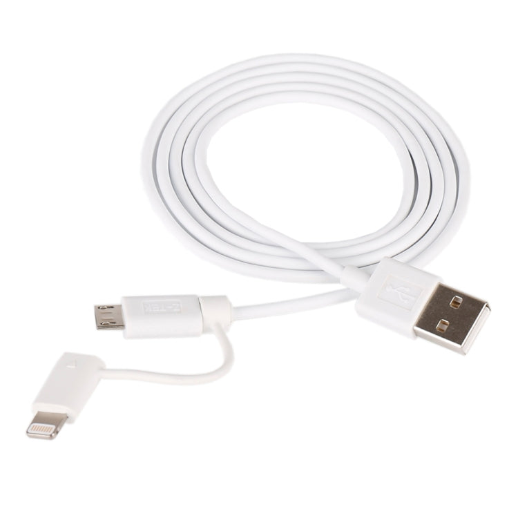 1m MFI 2 in 1 8 pin + Micro USB 2.0 Male to USB Data Sync Charging Cable(White) - free shipping - PMC Jewellery - Order now!