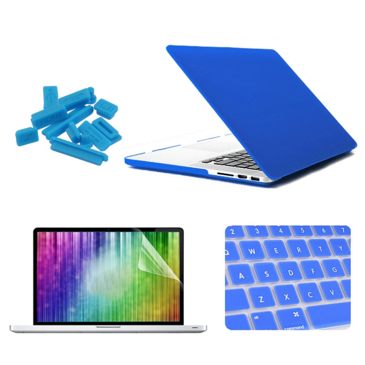 ENKAY for MacBook Pro Retina 15.4 inch (US Version) / A1398 4 in 1 Frosted Hard Shell Plastic Protective Case with Screen Protector & Keyboard Guard & Anti-dust Plugs(Dark Blue) - MacBook Pro Cases by ENKAY | Online Shopping South Africa | PMC Jewellery | Buy Now Pay Later Mobicred