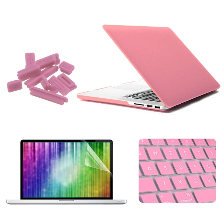 ENKAY for MacBook Pro Retina 15.4 inch (US Version) / A1398 4 in 1 Frosted Hard Shell Plastic Protective Case with Screen Protector & Keyboard Guard & Anti-dust Plugs(Pink) - MacBook Pro Cases by ENKAY | Online Shopping South Africa | PMC Jewellery | Buy Now Pay Later Mobicred