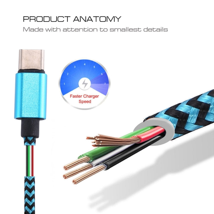 1m Woven Style USB-C / Type-C 3.1 to USB 2.0 Data Sync Charge Cable(Blue) - USB-C & Type-C Cable by PMC Jewellery | Online Shopping South Africa | PMC Jewellery | Buy Now Pay Later Mobicred