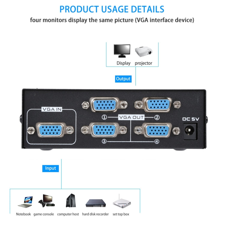 Mini 4 Ports VGA Splitter - free shipping - PMC Jewellery - Order now!