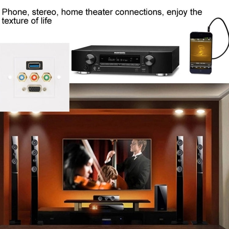 USB 3.0 Female Plug + 3 RCA Female Plugs + VGA Female Plug Wall Plate Panel -  by PMC TechLife | Online Shopping South Africa | PMC TechLife | Buy Now Pay Later Mobicred
