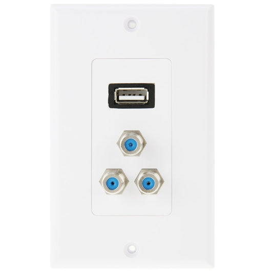 USB 2.0 Female Plug + 3 F Female Plugs Wall Plate Panel -  by PMC Jewellery | Online Shopping South Africa | PMC Jewellery | Buy Now Pay Later Mobicred