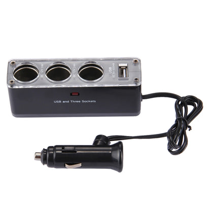 WF-0096 Triple Socket 12V/24V Car Cigarette Lighter USB Power(Black) - Cigar Socket by PMC Jewellery | Online Shopping South Africa | PMC Jewellery | Buy Now Pay Later Mobicred