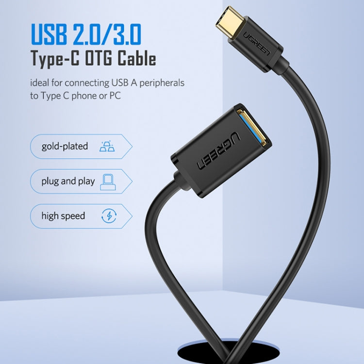 UGREEN 13cm USB 3.0 Female to USB-C / Type-C Male OTG Converter Adapter Cable (Black) - OTG Adapter by UGREEN | Online Shopping South Africa | PMC Jewellery | Buy Now Pay Later Mobicred