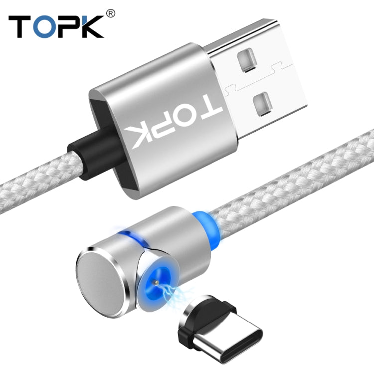 TOPK AM30 2m 2.4A Max USB to USB-C / Type-C 90 Degree Elbow Magnetic Charging Cable with LED Indicator(Silver) - Charging Cable & Head by TOPK | Online Shopping South Africa | PMC Jewellery