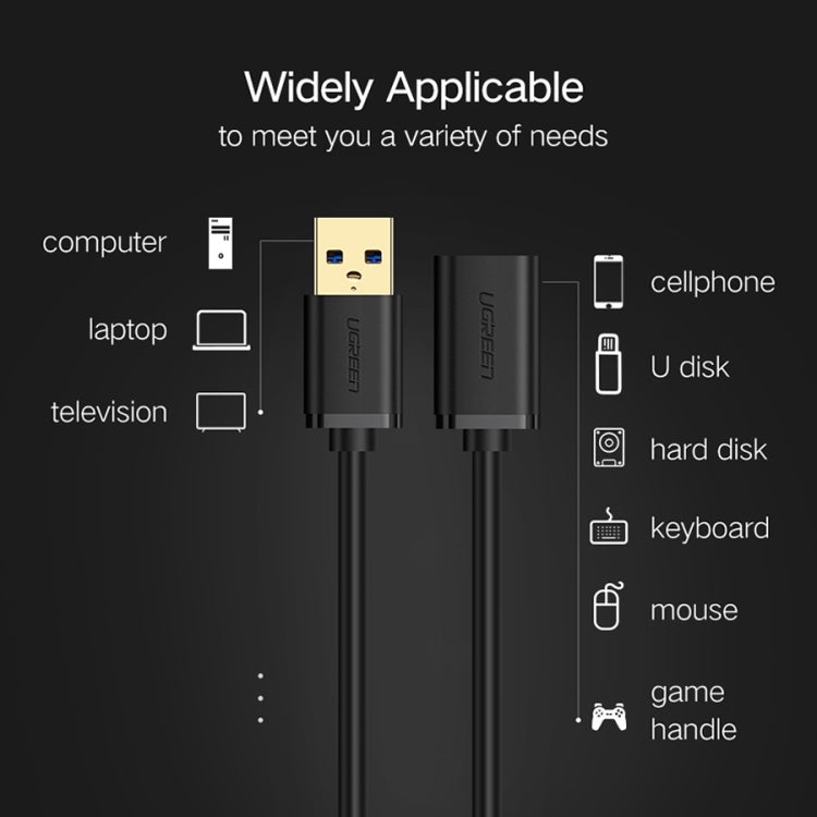 Ugreen 1m USB 3.0 Male to Female Data Sync Super Speed Transmission Extension Cord Cable - USB 3.0 by UGREEN | Online Shopping South Africa | PMC TechLife | Buy Now Pay Later Mobicred