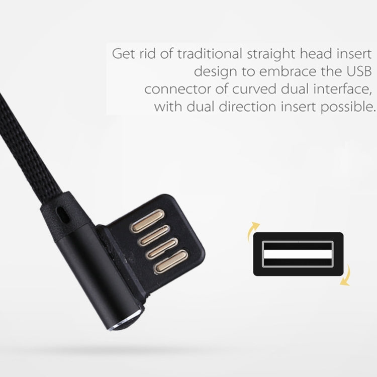 1m 2.4A Output USB to USB-C / Type-C Double Elbow Design Nylon Weave Style Data Sync Charging Cable(Black) - USB-C & Type-C Cable by PMC Jewellery | Online Shopping South Africa | PMC Jewellery | Buy Now Pay Later Mobicred