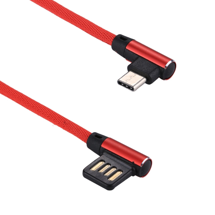 1m 2.4A Output USB to USB-C / Type-C Double Elbow Design Nylon Weave Style Data Sync Charging Cable(Red) - free shipping - PMC TechLife - Order now!