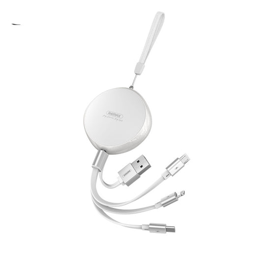 REMAX RC-185th 3 in 1 2.1A USB to 8 Pin + USB-C / Type-C + Micro USB Sury Series Telescopic Charging Data Cable(White) - Multifunction Cable by REMAX | Online Shopping South Africa | PMC Jewellery | Buy Now Pay Later Mobicred