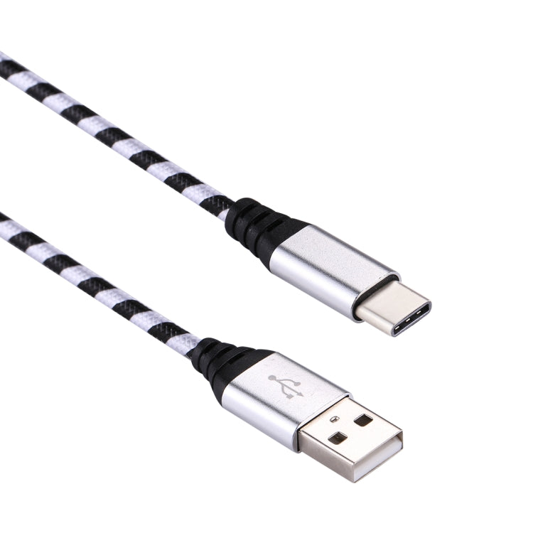 1m USB to USB-C / Type-C Nylon Weave Style Data Sync Charging Cable(Silver) - USB-C & Type-C Cable by PMC TechLife | Online Shopping South Africa | PMC TechLife | Buy Now Pay Later Mobicred
