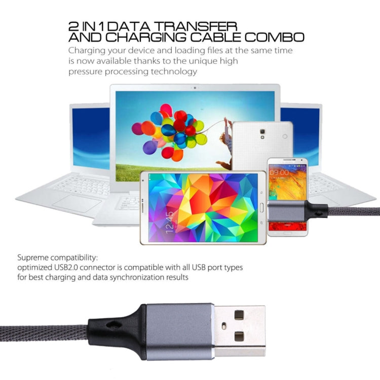 1m 2A Output USB to USB-C / Type-C Nylon Weave Style Data Sync Charging Cable(Grey) - USB-C & Type-C Cable by PMC TechLife | Online Shopping South Africa | PMC TechLife | Buy Now Pay Later Mobicred