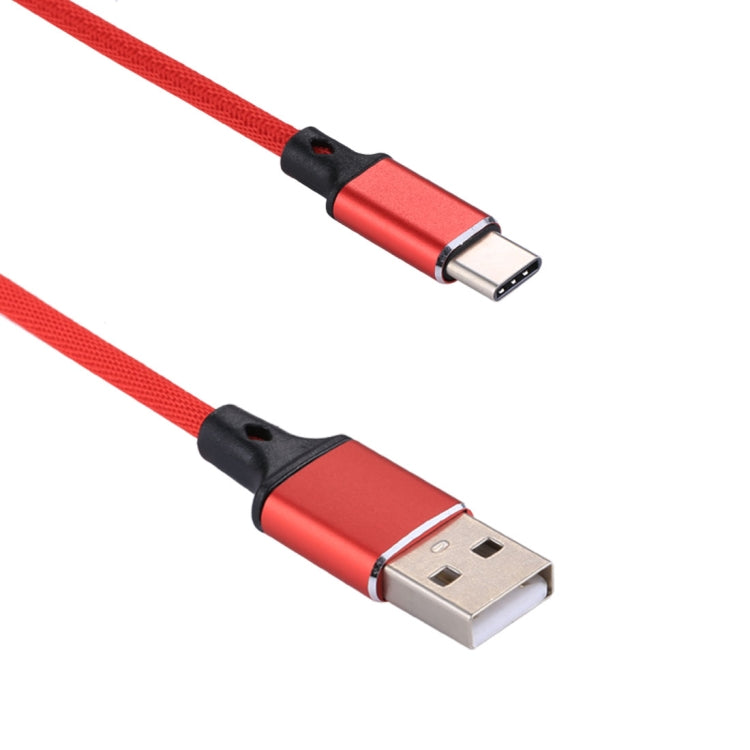 1m 2A Output USB to USB-C / Type-C Nylon Weave Style Data Sync Charging Cable(Red) - USB-C & Type-C Cable by PMC TechLife | Online Shopping South Africa | PMC TechLife | Buy Now Pay Later Mobicred