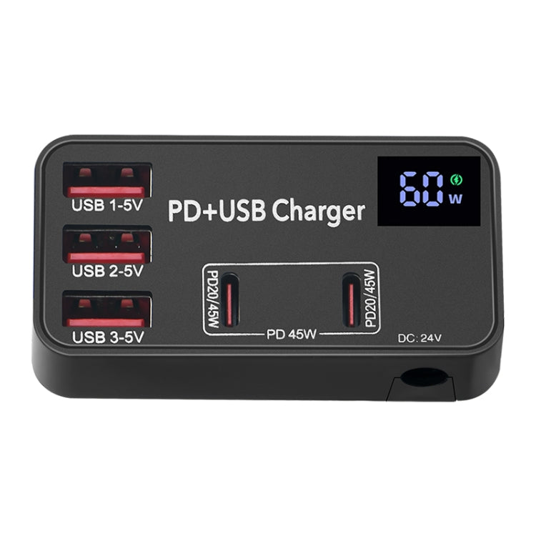 988B 5 in 1 DC 24V Dual USB-C/Type-C+3 USB Ports Multifunctional Digital Display Fast Charger - Multifunction Charger by PMC Jewellery | Online Shopping South Africa | PMC Jewellery | Buy Now Pay Later Mobicred