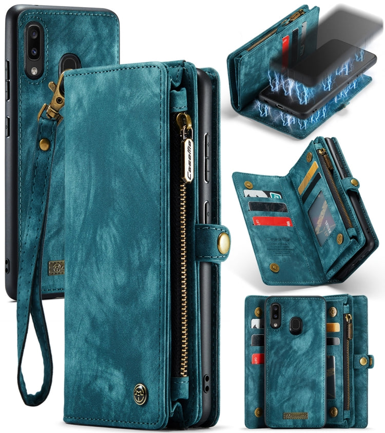 CaseMe-008 Detachable Multifunctional Retro Frosted Horizontal Flip Leather Case for Galaxy A20 / M10S, with Card Slot & Holder & Zipper Wallet & Photo Frame(Blue) - Galaxy Phone Cases by CaseMe | Online Shopping South Africa | PMC Jewellery | Buy Now Pay Later Mobicred