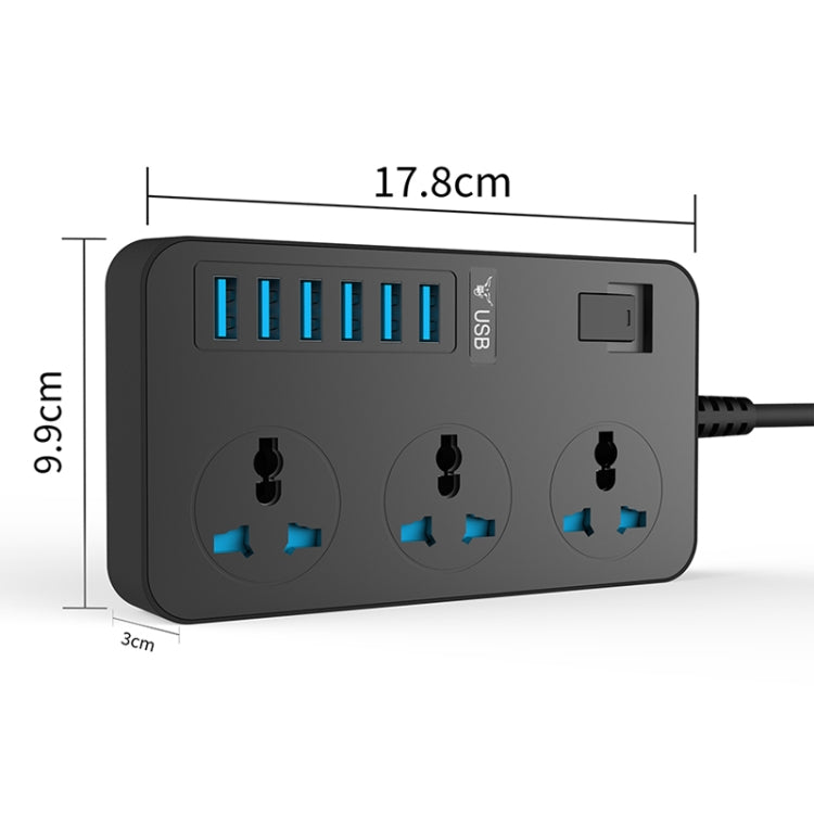 T09 3000W High Power Multi-Function Plug-in 3-Hole International Universal Jack + 6 USB Intelligent Charging EU PLUG - Extension Socket by PMC Jewellery | Online Shopping South Africa | PMC Jewellery | Buy Now Pay Later Mobicred