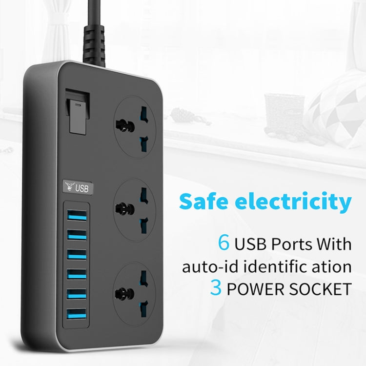 T09 3000W High Power Multi-Function Plug-in 3-Hole International Universal Jack + 6 USB Intelligent Charging UK PLUG - Extension Socket by PMC Jewellery | Online Shopping South Africa | PMC Jewellery | Buy Now Pay Later Mobicred