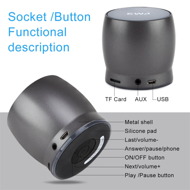 EWA A150 Portable Mini Bluetooth Speaker Wireless Hifi Stereo Strong Bass Music Boom Box Metal Subwoofer, Support Micro SD Card & 3.5mm AUX(Black Gray) - Desktop Speaker by EWA | Online Shopping South Africa | PMC Jewellery | Buy Now Pay Later Mobicred