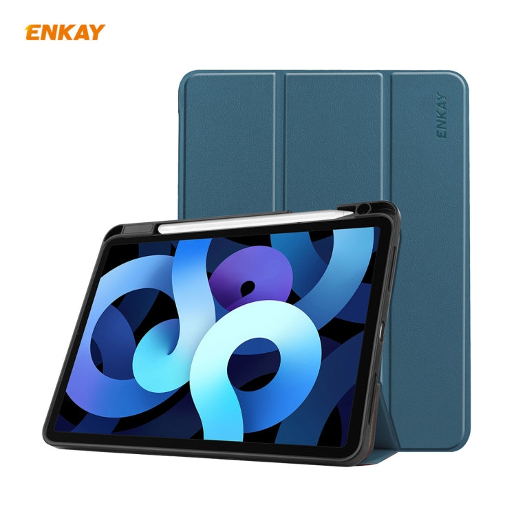 For iPad Air 11 2024 / Pro 11 2018 / Air 10.9 2022 ENKAY TPU Leather Smart Tablet Case with Pen Slot(Blackish Green) - iPad Air (2022) / (2020) 10.9 Cases by ENKAY | Online Shopping South Africa | PMC Jewellery | Buy Now Pay Later Mobicred