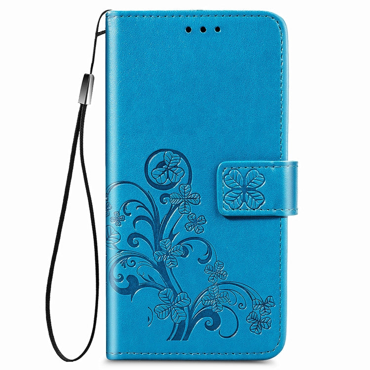 For Oppo A53 2020 Four-leaf Clasp Embossed Buckle Mobile Phone Protection Leather Case with Lanyard & Card Slot & Wallet & Bracket Function(Blue) - OPPO Cases by PMC Jewellery | Online Shopping South Africa | PMC Jewellery | Buy Now Pay Later Mobicred