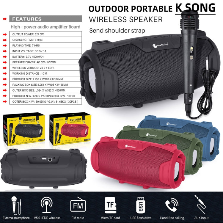 NewRixing NR3026M TWS Outdoor Portable K-song Bluetooth Speaker with Shoulder Strap & Microphone, Support TF Card / FM(Black) - Desktop Speaker by NewRixing | Online Shopping South Africa | PMC Jewellery | Buy Now Pay Later Mobicred