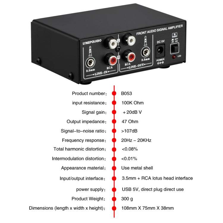 B053 Front Stereo Sound Amplifier Headphone Speaker Amplifier Booster with Volume Adjustment, 2-Way Mixer, USB 5V Power Supply, US Plug -  by PMC Jewellery | Online Shopping South Africa | PMC Jewellery | Buy Now Pay Later Mobicred