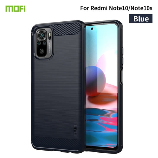 For Xiaomi Redmi Note 10 / Note 10S MOFI Gentleness Series Brushed Texture Carbon Fiber Soft TPU Case(Blue) - Xiaomi Cases by MOFI | Online Shopping South Africa | PMC Jewellery