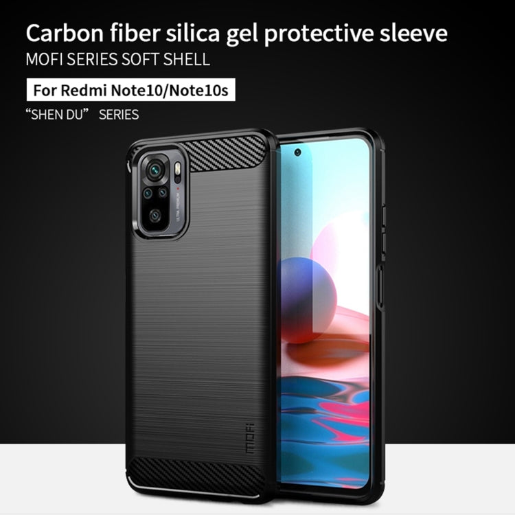 For Xiaomi Redmi Note 10 / Note 10S MOFI Gentleness Series Brushed Texture Carbon Fiber Soft TPU Case(Blue) - Xiaomi Cases by MOFI | Online Shopping South Africa | PMC TechLife | Buy Now Pay Later Mobicred