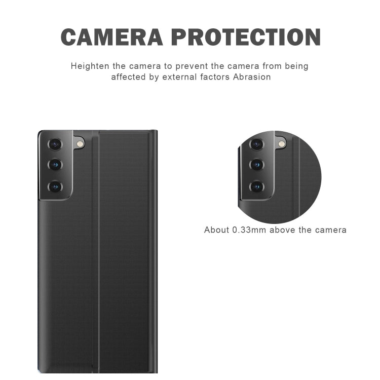 For Samsung Galaxy S21 FE Plain Texture Cloth Attraction Flip Holder Leather Phone Case(Dark Blue) - Galaxy Phone Cases by PMC TechLife | Online Shopping South Africa | PMC TechLife