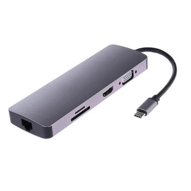 WS-11 8 in 1 Type-C to HDMI + VGA + SD + TF + RJ45 + PD + 2 x USB3.0 HUB Adapter Converter - USB HUB by PMC Jewellery | Online Shopping South Africa | PMC Jewellery | Buy Now Pay Later Mobicred