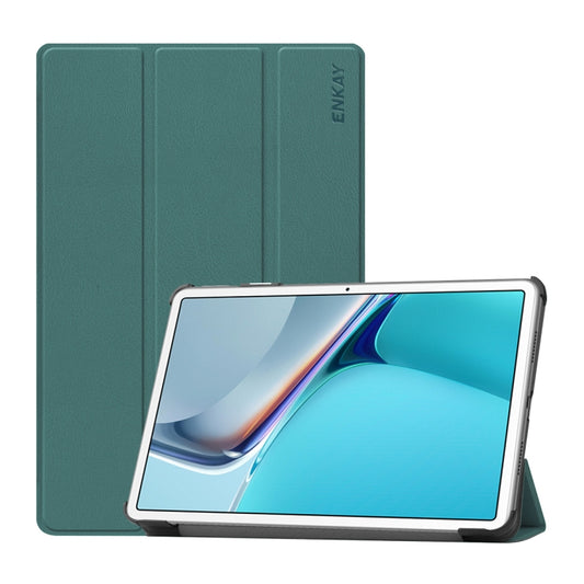 For Huawei MatePad 11 2021 ENKAY Custer Texture Horizontal Flip PU+PC Leather Case with Three-folding Holder & Sleep / Wake-up Function(Dark Green) - Huawei by ENKAY | Online Shopping South Africa | PMC Jewellery | Buy Now Pay Later Mobicred