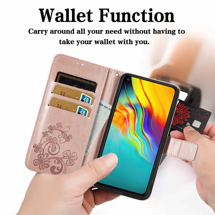 For  Doogee X96 Pro Four-leaf Clasp Embossed Buckle Mobile Phone Protection Leather Case with Lanyard & Card Slot & Wallet & Bracket Function(Rose Gold) - More Brand by PMC Jewellery | Online Shopping South Africa | PMC Jewellery | Buy Now Pay Later Mobicred