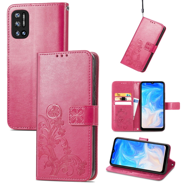 For DOOGEE N40 Pro Four-leaf Clasp Embossed Leather Case with Lanyard & Card Slot & Wallet & Holder(Magenta) - More Brand by PMC Jewellery | Online Shopping South Africa | PMC Jewellery | Buy Now Pay Later Mobicred