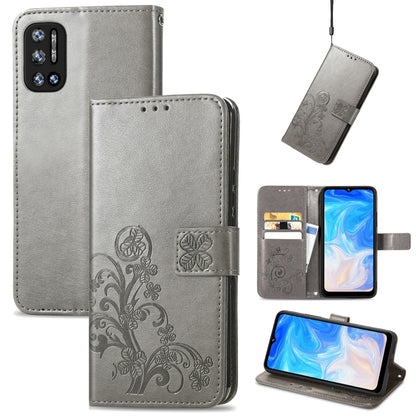 For DOOGEE N40 Pro Four-leaf Clasp Embossed Leather Case with Lanyard & Card Slot & Wallet & Holder(Grey) - More Brand by PMC Jewellery | Online Shopping South Africa | PMC Jewellery | Buy Now Pay Later Mobicred
