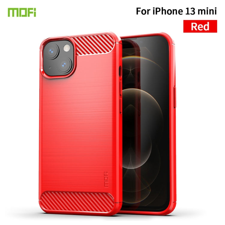 For iPhone 13 mini MOFI Gentleness Series Brushed Texture Carbon Fiber Soft TPU Case  (Red) - iPhone 13 mini Cases by MOFI | Online Shopping South Africa | PMC Jewellery