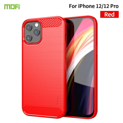 For iPhone 12 / 12 Pro MOF Gentleness Series Brushed Texture Carbon Fiber Soft TPU Case(Red) - iPhone 12 / 12 Pro Cases by MOFI | Online Shopping South Africa | PMC Jewellery