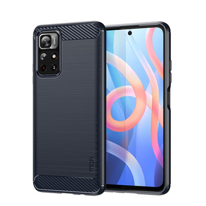 For Xiaomi Redmi Note11 / Poco M4 Pro 5G MOFI Gentleness Series Brushed Texture Carbon Fiber Soft TPU Phone Case(Blue) - Xiaomi Cases by MOFI | Online Shopping South Africa | PMC Jewellery