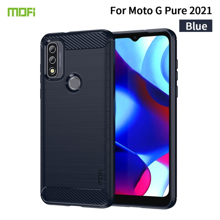 For Motorola Moto G Pure 2021 MOFI Gentleness Series Brushed Texture Carbon Fiber Soft TPU Case(Blue) - Motorola Cases by MOFI | Online Shopping South Africa | PMC Jewellery | Buy Now Pay Later Mobicred