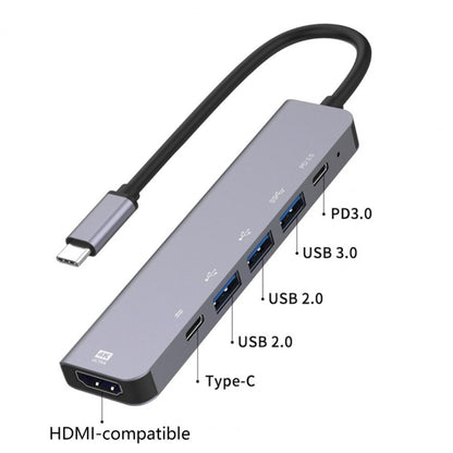 6-in-1 Type-C to HDMI + PD + Type-C + USB3.0 + USB2.0 x 2 Docking Station HUB Adapter - USB HUB by PMC Jewellery | Online Shopping South Africa | PMC Jewellery | Buy Now Pay Later Mobicred