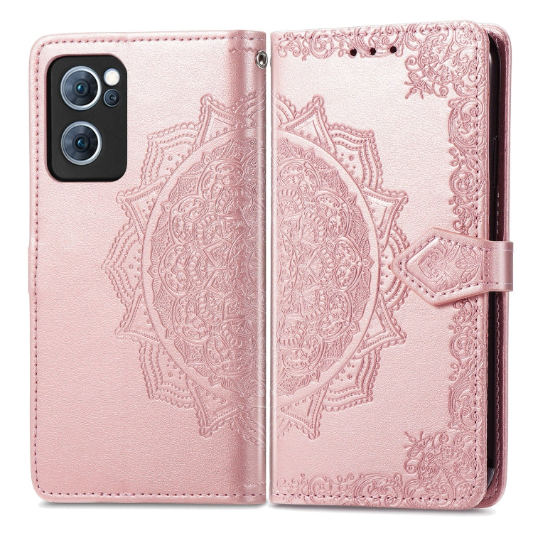 For OPPO Reno7 5G Mandala Flower Embossed Flip Leather Phone Case(Rose Gold) - OPPO Cases by PMC Jewellery | Online Shopping South Africa | PMC Jewellery | Buy Now Pay Later Mobicred