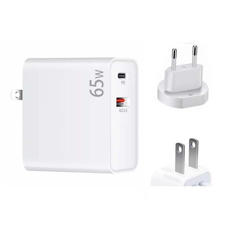 PD-65W USB-C / Type-C + QC3. 0 USB Laptop Charging Adapter + 2m USB-C / Type-C to USB-C / Type-C Data Cable Set, EU Plug / US Plug(White) - Cable & Adapter by PMC Jewellery | Online Shopping South Africa | PMC Jewellery | Buy Now Pay Later Mobicred