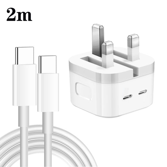 PD 35W Dual USB-C / Type-C Ports Charger with 2m Type-C to Type-C Data Cable, UK Plug - USB Charger by PMC Jewellery | Online Shopping South Africa | PMC Jewellery | Buy Now Pay Later Mobicred